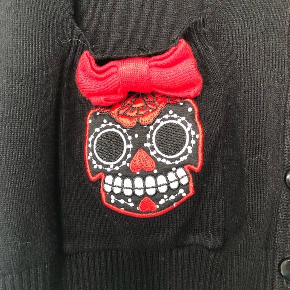 Too Fast Sugar Skull Pocket Cardigan Sweater Rockabilly Halloween Y2K - Picture 4 of 8